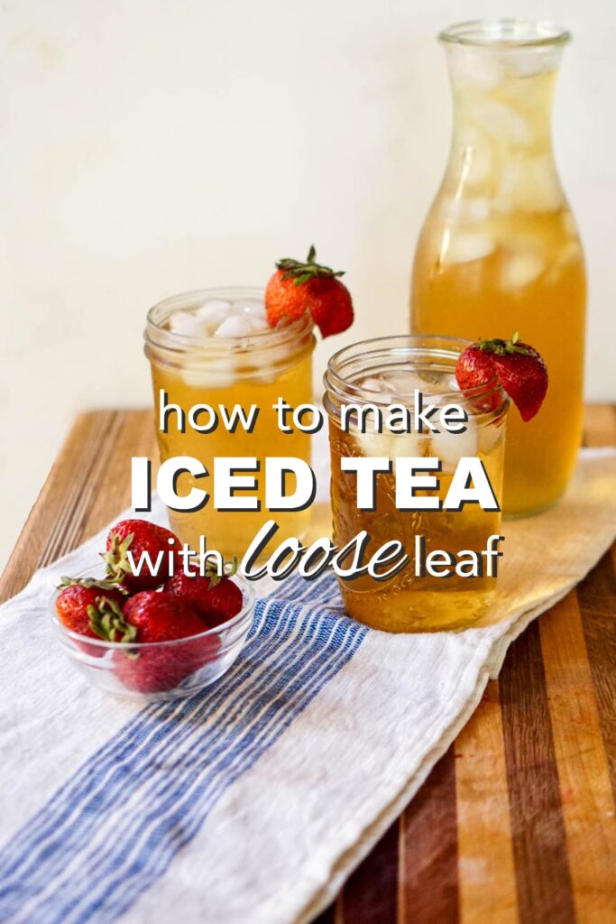 pitcher and two glasses with loose leaf iced tea